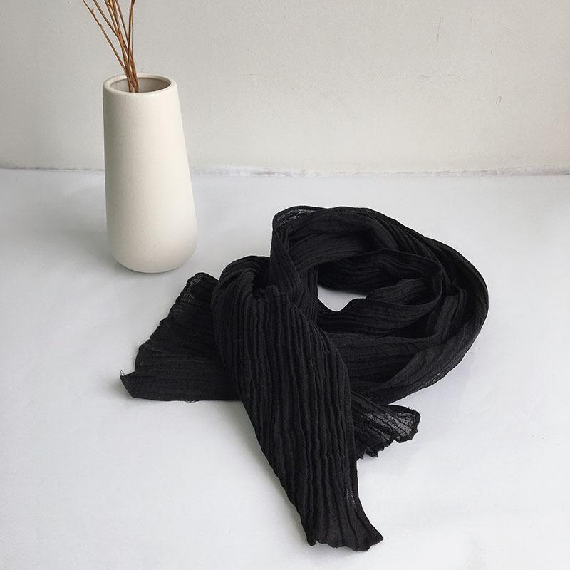 30x220cm Spring And Summer Retro Wrinkle Scarf Narrow Long Design Solid Color Pure Linen Scarves Lenghten Scarf For Women
