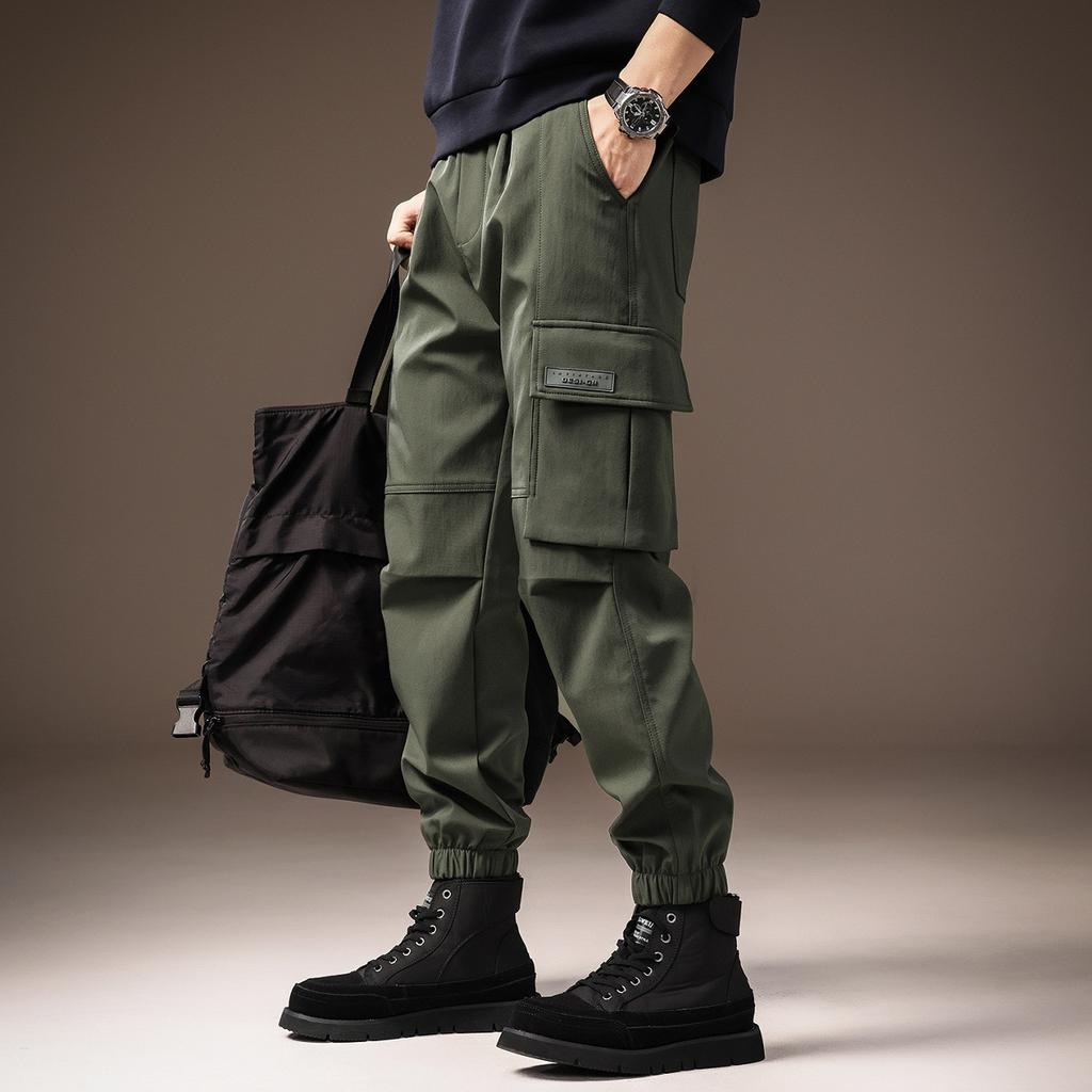 High-end American outdoor three-proof water-splashing overalls men's autumn new loose multi-pocket tied casual pants