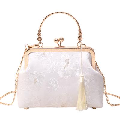 Women's Vintage Evening Bag With Tassel Kiss Lock Top-Handle Clutch Shoulder Chain Purse Crossbody Bags Womens Evening Handbag for Wedding Party Prom
