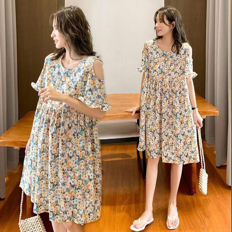

2024 Summer Floral Maternity Dress - Stylish Belly-Covering Design for Outings 2XL