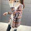 Plus-size Jacket Female Spring and Fall Striped Versatile Casual Knitted Cardigan Comfortable Elastic Loose Jacket