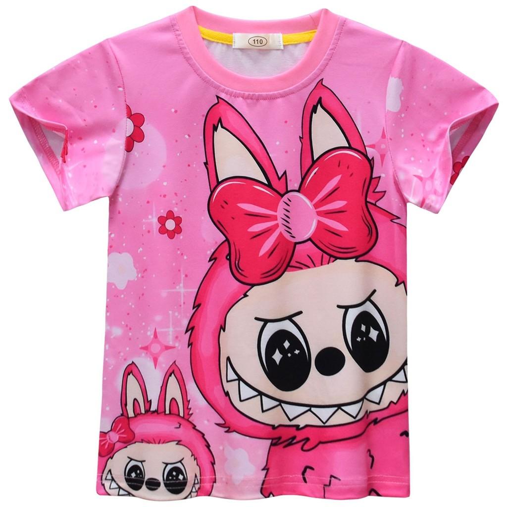 Kids Boys Girls Anime Cartoon Labubu Print Casual Short Sleeves T-shirt Shorts Clothes Set