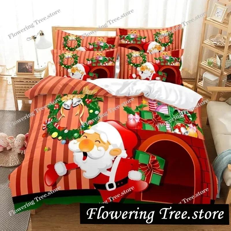 Merry Chrismas Santa Bedding Set Boys Girls Twin Queen Size Duvet Cover Pillowcase Bed Kids Adult Fashion Home Textileextile029
