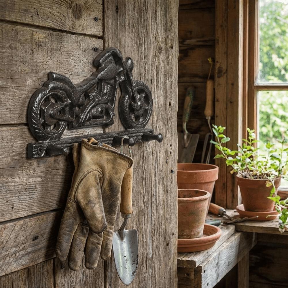 Retro Bicycle Cast Iron Hooks Rust-Proof Space-Saving Wall Mount Key Holder Rustic with 4 Hooks Tool Storage Rack Entryway