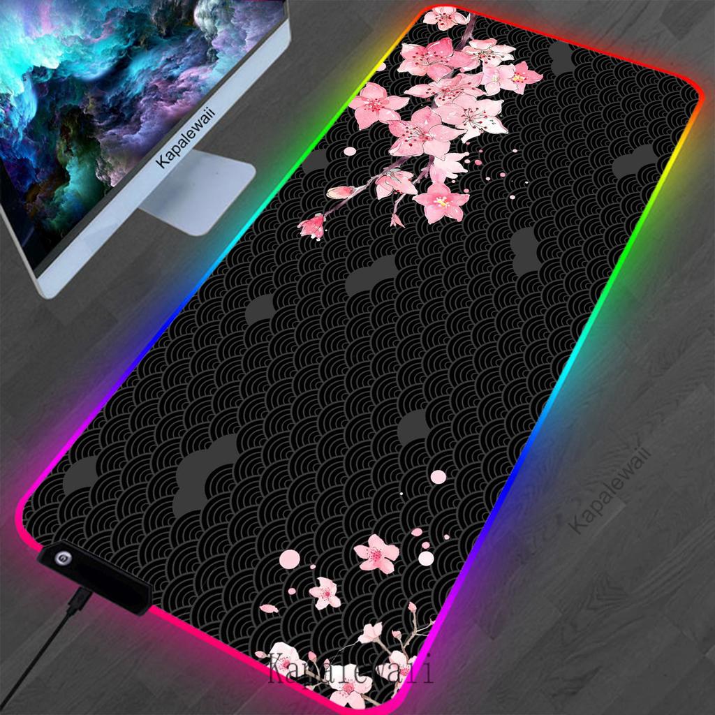 RGB LED Sakura Large Mouse Pad Locking Edge Gamer Mousepad Office Accessories For Desk Mat Non-slip Game Keyboard Pads 900x400mm