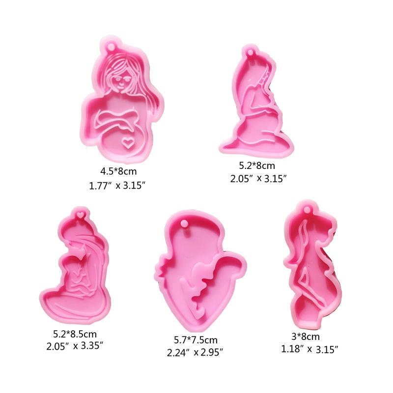 5 Pcs Pregnant Mother Keychain Epoxy Resin Mold Handmade Women Mom Pendants Silicone Mould DIY Crafts Jewelry Necklace
