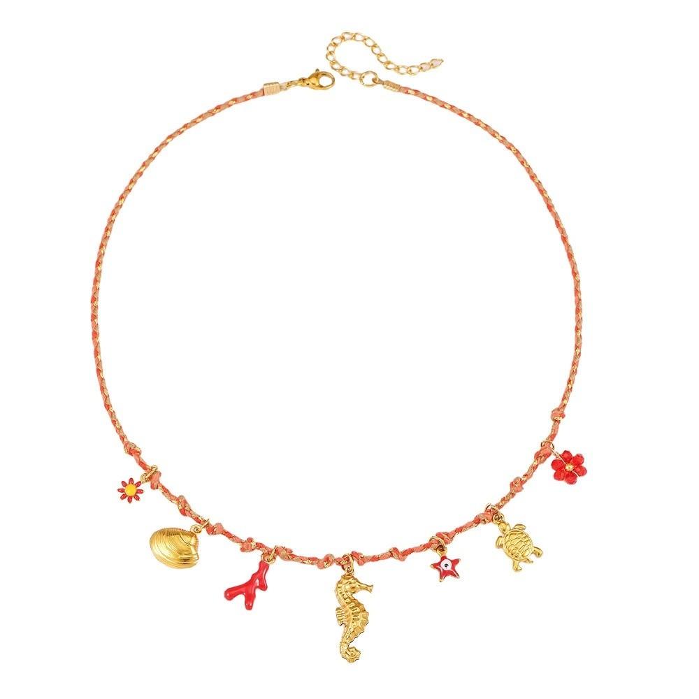 Ocean Style Woven Rope Collarbone Chain 3D Mini Metal Sun Necklace  Men