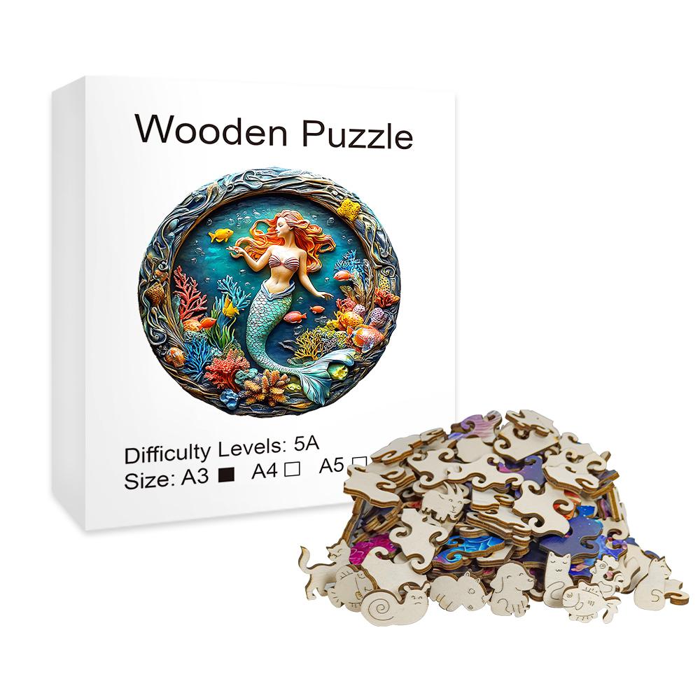 KAAYEE 3D Visual Mermaid Wooden Jigsaw Puzzle for Adults | 200-Piece Laser-Cut Wood Puzzle | Unique 3D Effect Artwork | Premium