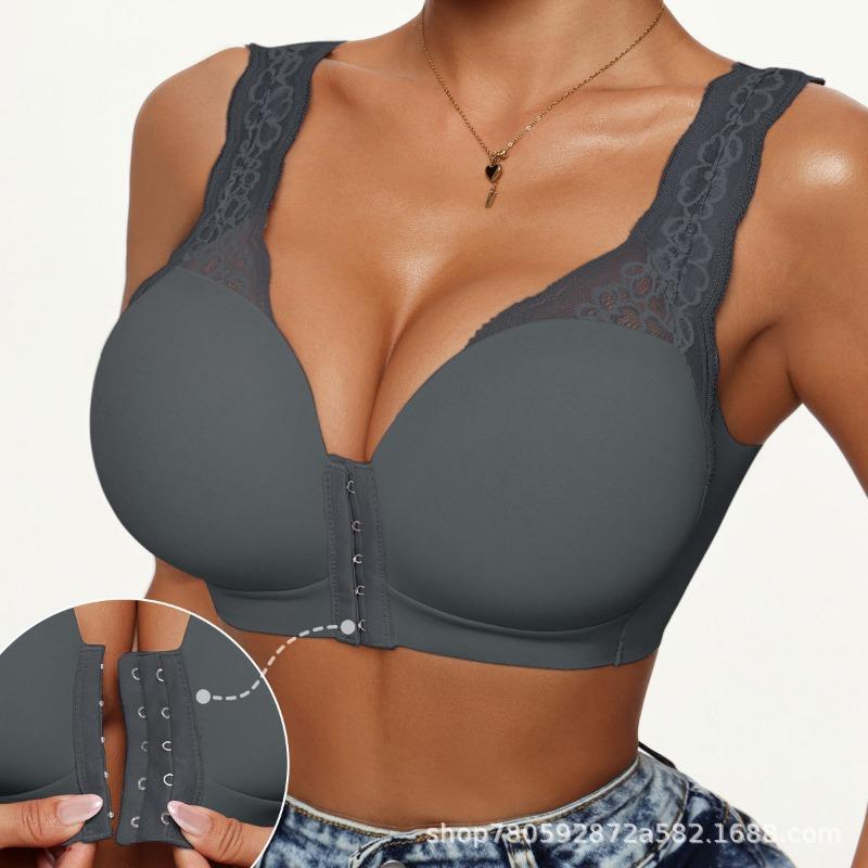 Damen Sexy Spitze Schulterträger Frontverschluss Drahtlos Nahtlos Push-Up BH