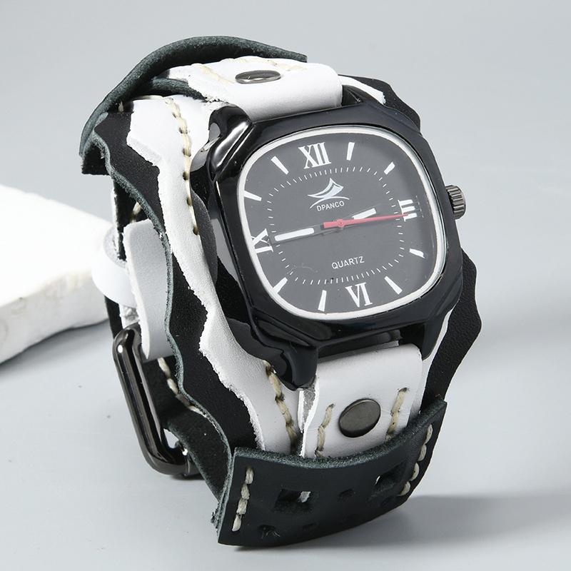 Yiran Sexy Lingerie Men's Punk Rock Style Quartz Watch - Hand-Stitched With Triple-Layer Leather Strap