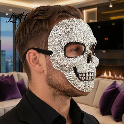 Luxus Totenkopf Maskenball Maske Funkelnde Strasssteine Halloween Maske 3D Bequem Vollgesichtsmaske Strasssteinbesetzt für Erwachsene Cosplay Partys & Spukhäuser