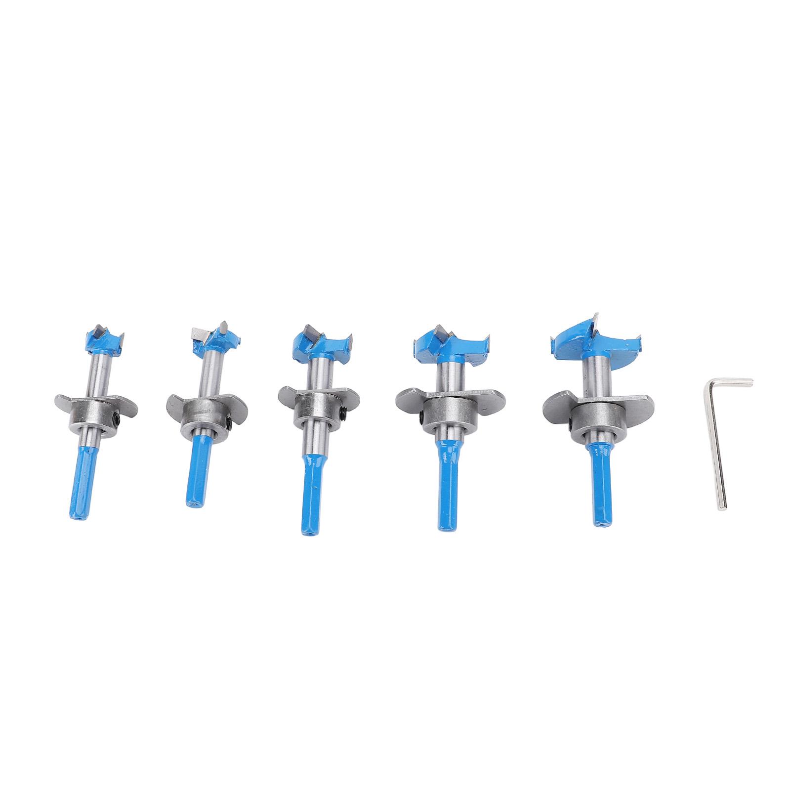 

5PCS Boring Drill Bits Hex Shank Adjustable Hole Opener Set for Concealed Hinge Installation 15mm 20mm 25mm 30mm 35mm