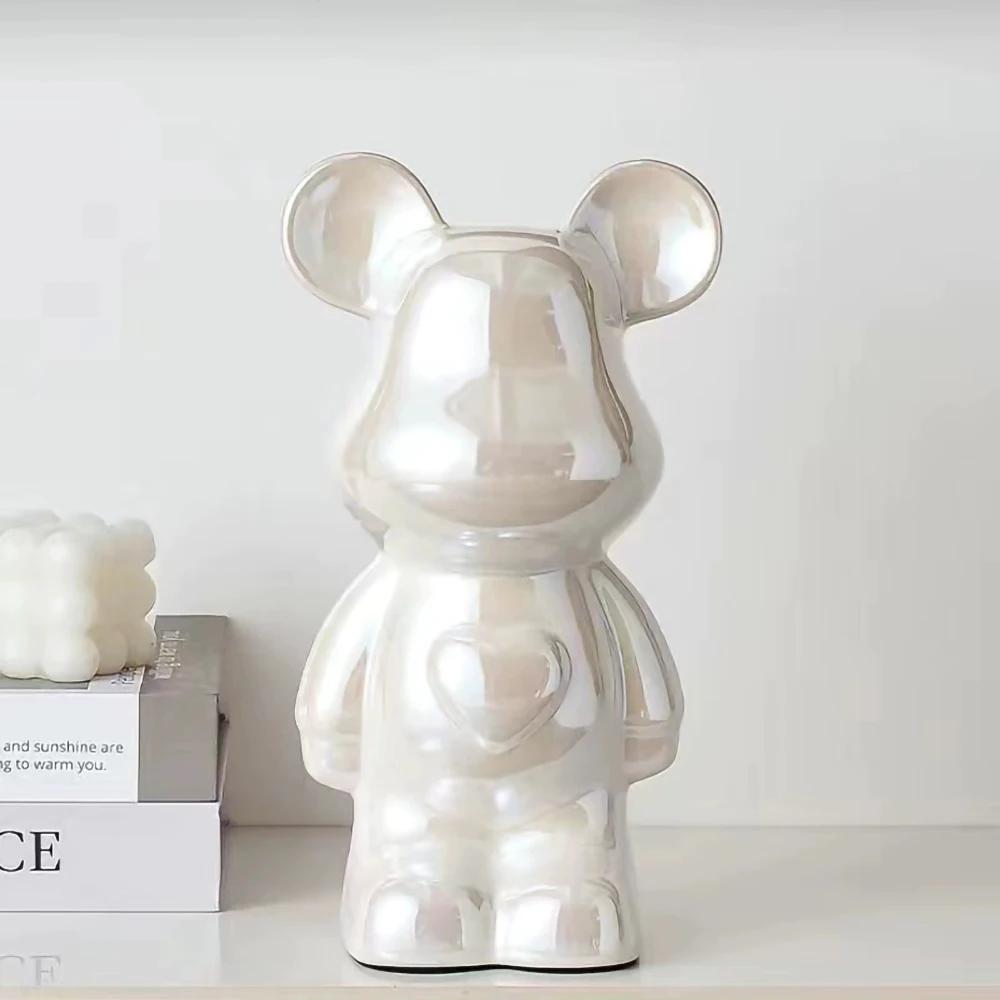 2pcs Aesthetic Bear Brick Ceramic Statue Teddy Bear Decor Action Figure Sculptures Ornament for Room Home Decoration Crafts