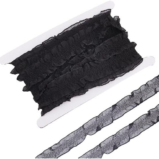 

DICOSMETIC 10 ярдов Плиссированная оборка Отделка Полиэстеровая кружевная отделка Эластичная ткань Лента Эластичная оборчатая лента 1-1/4 дюйма(33мм) Широкая белая двойная оборка чёрный