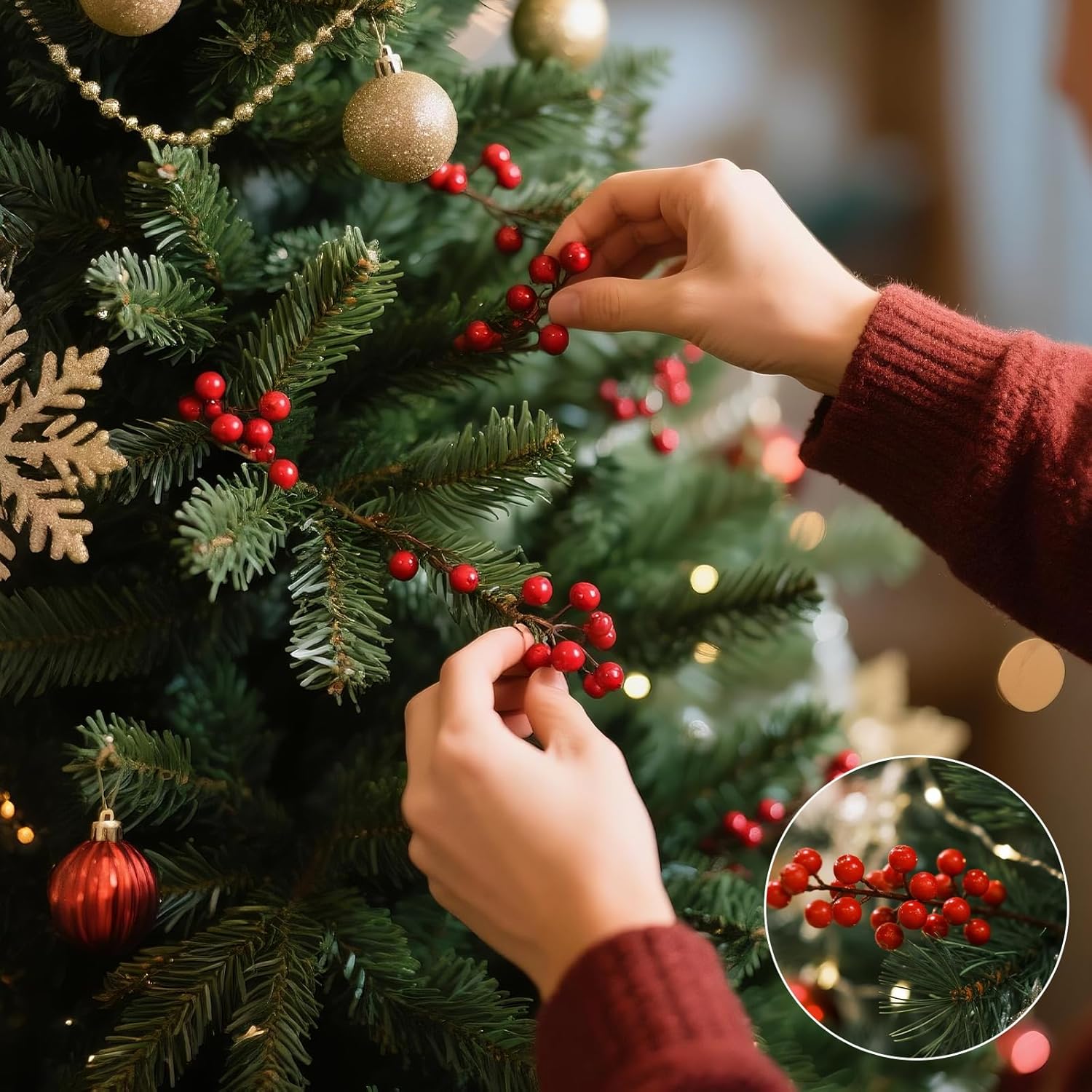 

50-Pack Artificial Christmas Berry Stems for Holiday Home Decor & DIY Arrangements 0.6M