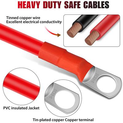 Set di Cavi Batteria in Silicone Morbido 2AWG Filo di Connessione in Rame Stagnato Impermeabile Flessibile per Auto/Inverter/UPS