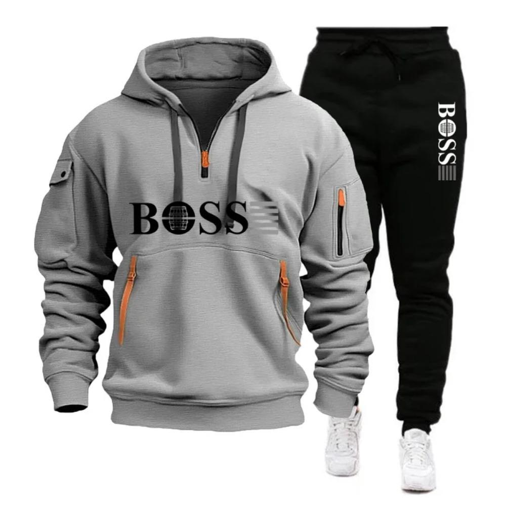 Herbst und Winter Herren Pullover Hoodie und Hose Zweiteiliges Set, Outdoor Jogging Reißverschluss Herren Sportbekleidung Set