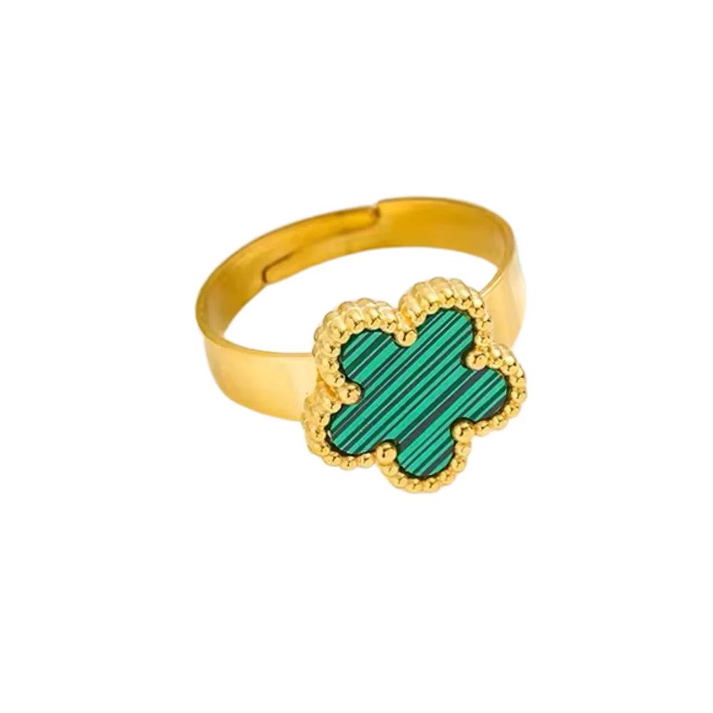 18K Gold-Plated Four-Leaf Clover Titanium Steel Ring for Women