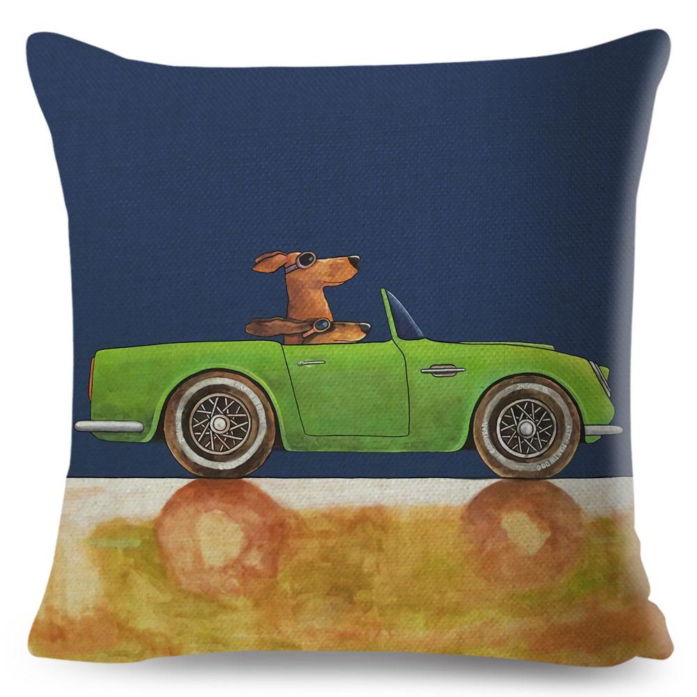 Colorful Cartoon Driving Dog Cushion Cover Decor Lovely Pet Animal Pillowcase Polyester Pillow Case for Sofa Home Car xcm