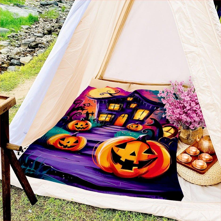Spooky Halloween Castle Blanket Reversible Flannel Throw for Gothic Charm AllSeason Comfort Mysterious Night Gift