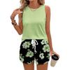 New European American Style Solid Color Casual Tank Top And Shorts Set, Fashion Versatile Two Piece Outfit For Women Crossborder Foreign Trade