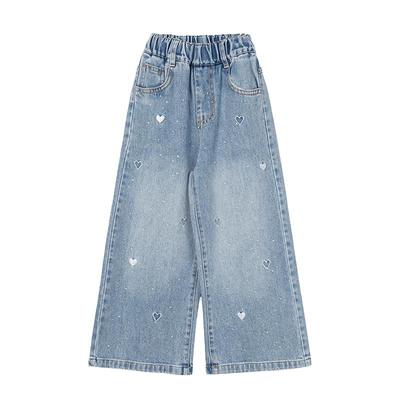 Floyomi Girls' Spring Fashion Wide-Leg Denim Pants