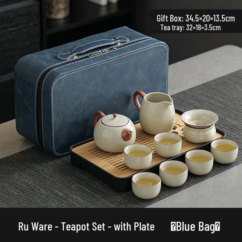 Handon Ru Kiln Xishi Pot 9-Piece Ceramic Tea Set