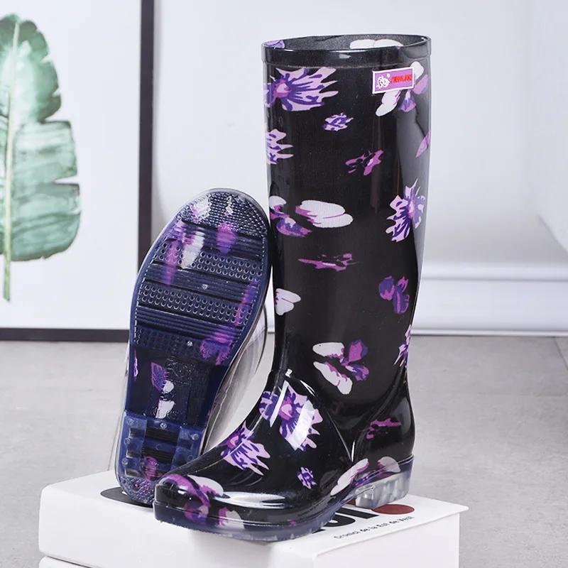 Fashion Water Shoes Women's Rain Boots Long Tube Ladies Fashion Rain Boots Waterproof Non-slip Medium and High Rubber Boots Work Boots
