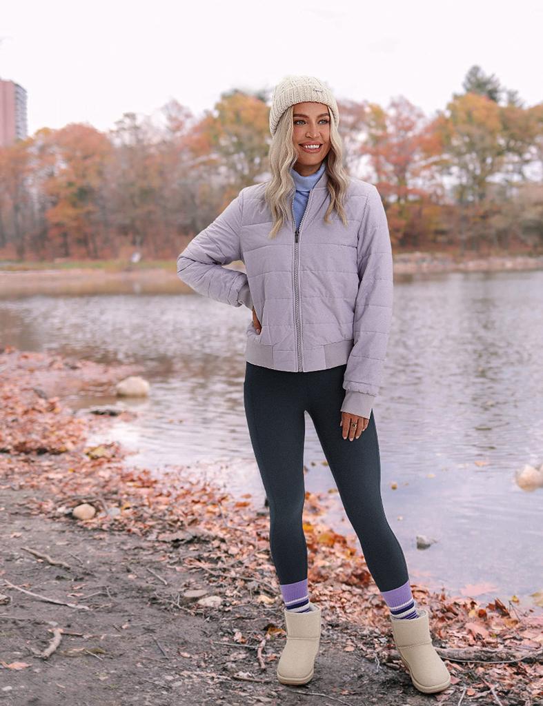 CRZ YOGA Winter Yoga Cold Dark Size M Women's Fleece-Lined Leggings, High-Waisted, Sweat-Wicking, Quick-Drying, Protection, 25-Inch Inseam, Navy,