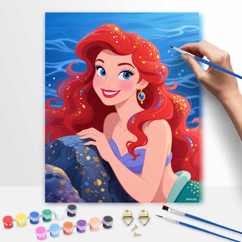 Disney digital oil painting art painting mermaid underwater fantasy handmade diy home decorations 20x30cm