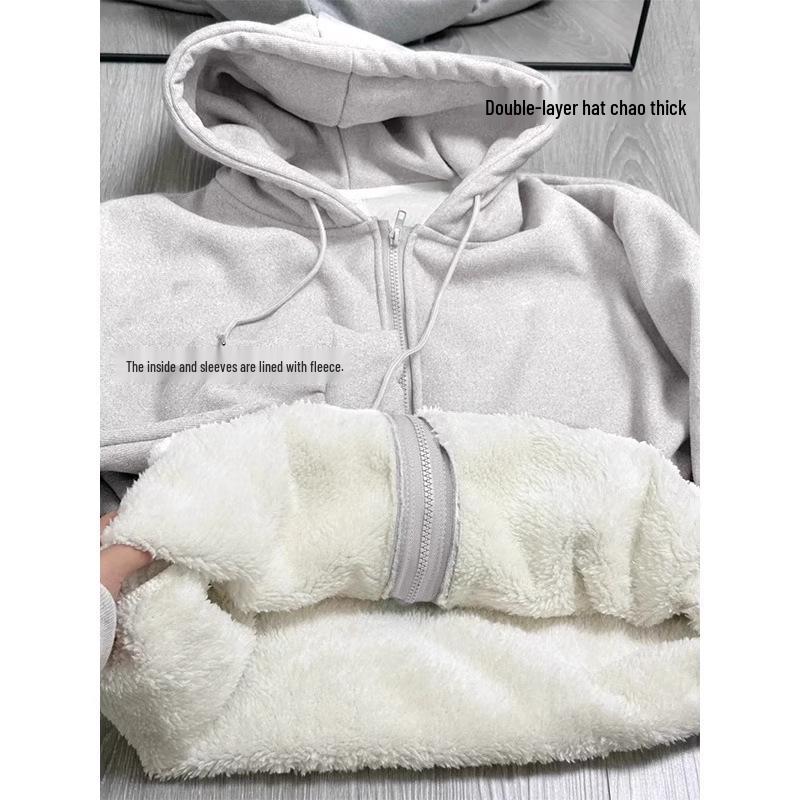 Jimo Women's Hoodie Jacket, Autumn/Winter 2026, Warm Velvet Zipper Style