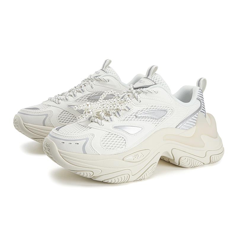 Sneakers FILA SOFIA Fishbone Shoes Lightweight Height Increasing Low top Chunky Sneakers Women's White Gray