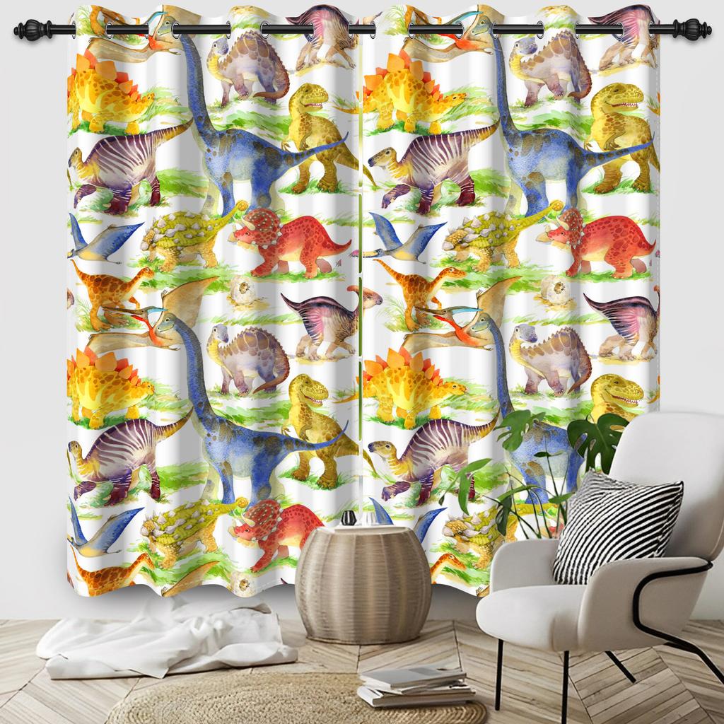 2pc/set Forest Dinosaur Blackout Curtains Colorful Cartoon Wildlife Animal Kids Room Polyester Curtains Balcony Bedroom Curtains
