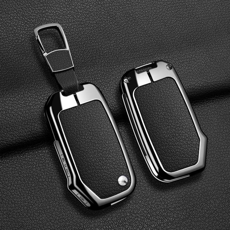 Interior Mouldings Zinc Alloy + Leather Car Key Case Cover For KIA Ceed 2023 CD Forte 2018 2019 2021 Cerato 2019 K3 Gt Seltos Sp