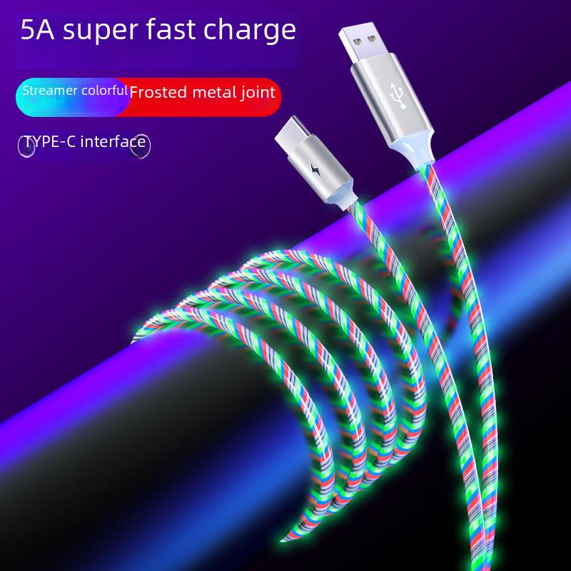5A Fast Charging Cable LED Flowing Light Data Cable USB C Lightning Cable for iPhone Android Phone Charger Cord with Colorful Streamer Effect