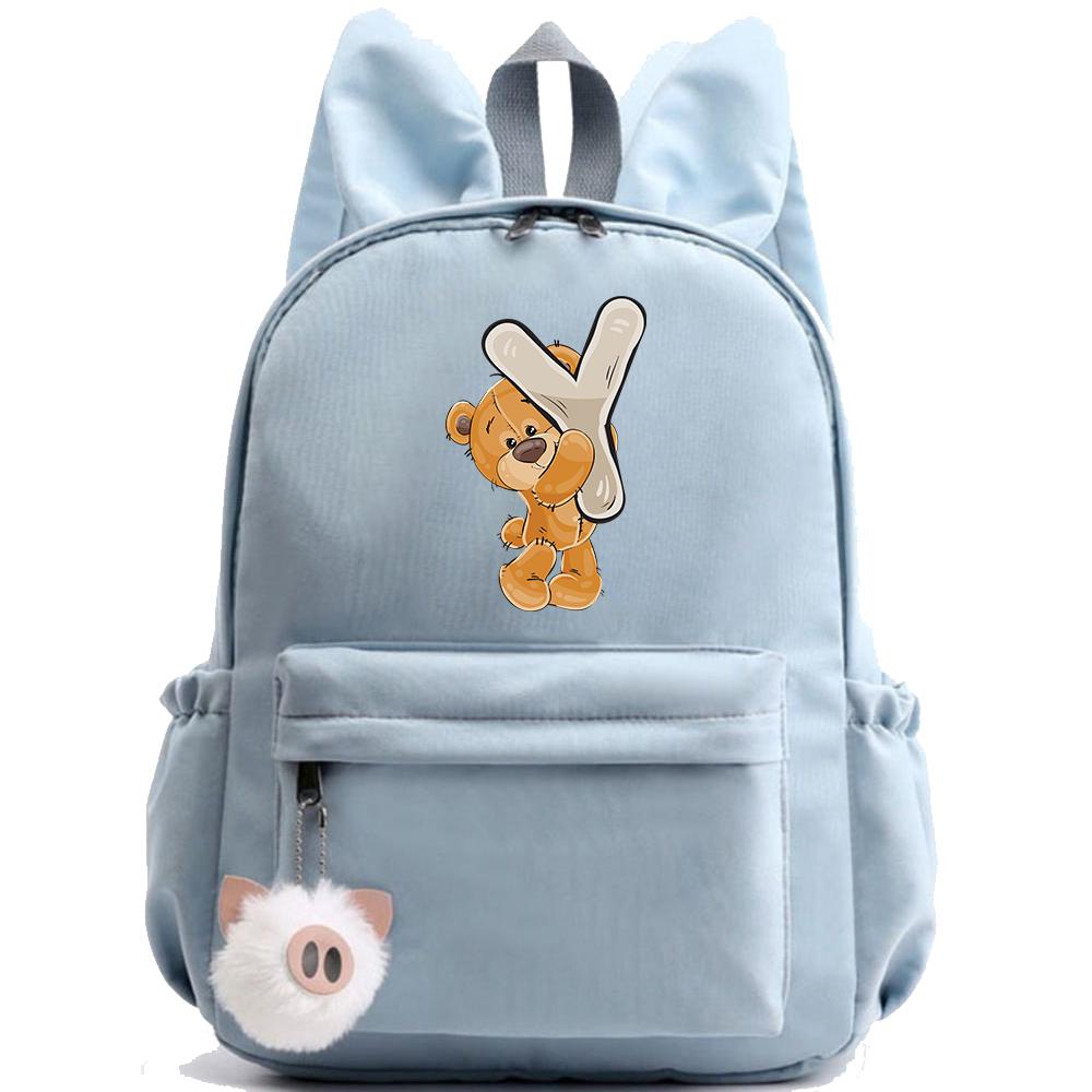 Little Bear 26 English Letters Backpack Printed School Bag for Teenager Kid Boy Girl Student Cartoon Bookbag Outdoor Rucksack