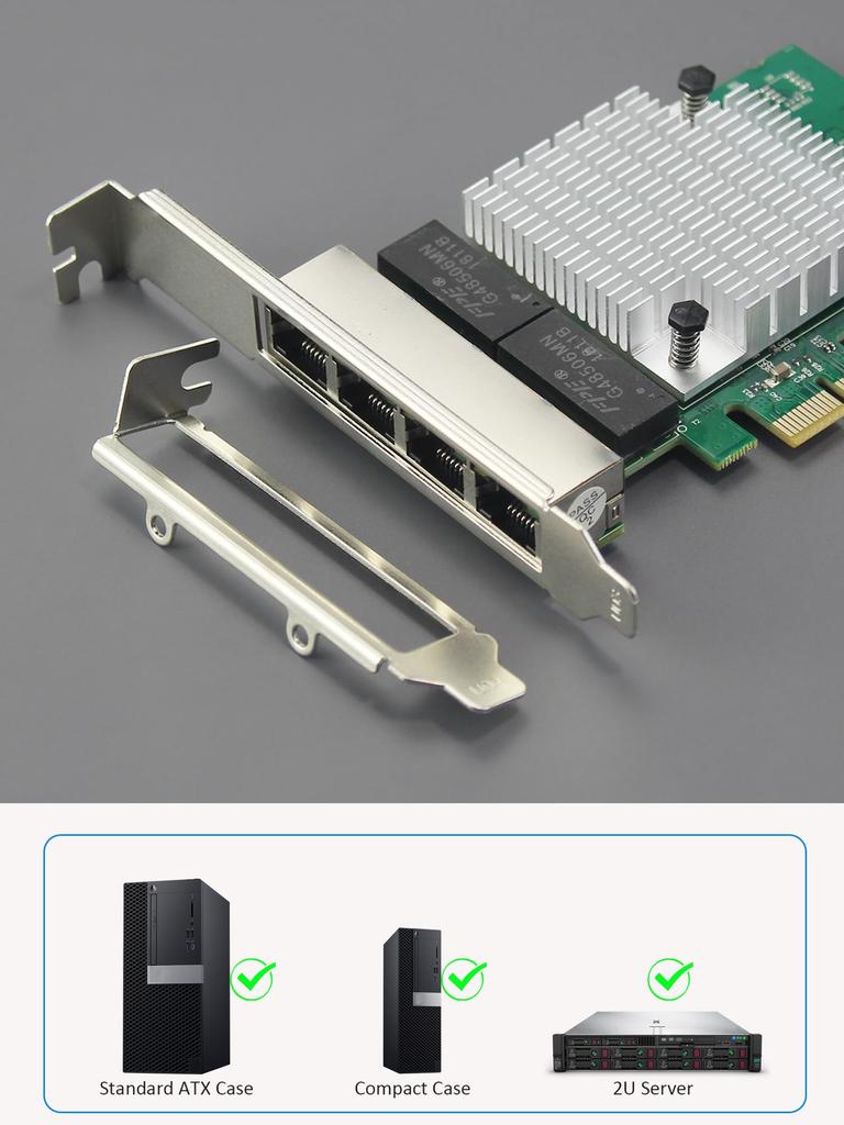 GLOTRENDS ST7387 LAN Card, 4-Port 100010010Mbps NIC, RJ45 LAN Port (PCI-Express X1 Connection)