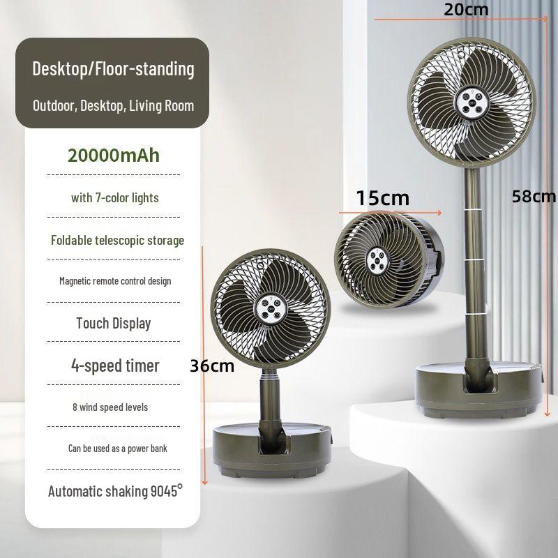 Retractable Wireless USB Charging Fan: Dual Power, Head Shaking, Silent, Foldable, Ideal for Outdoor Camping