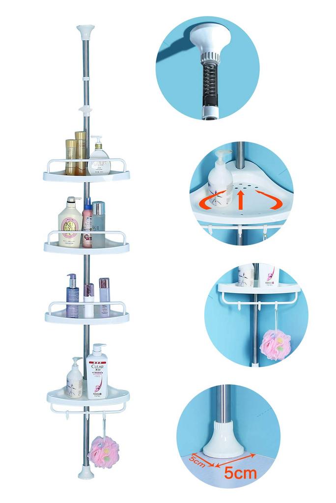 HRS Bathroom Tension Bathroom Tension Stainless Tension 4 Shampoo Corner Bath Bathroom Height Adjustable Rack, Rack, Rod, Steel, Rack, Tiers, Rack,