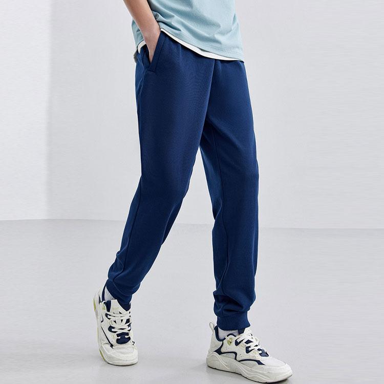 Anta Solid Color Cuffed Fleece Knit Sports Pants Men Bottoms Blue 952357306-2