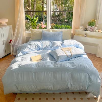 Korean Princess Seersucker Bedding Set Duvet Cover Flat Sheets Pillowcase Bed Sheet Set Soft Comforter Cover Bed Linens Set