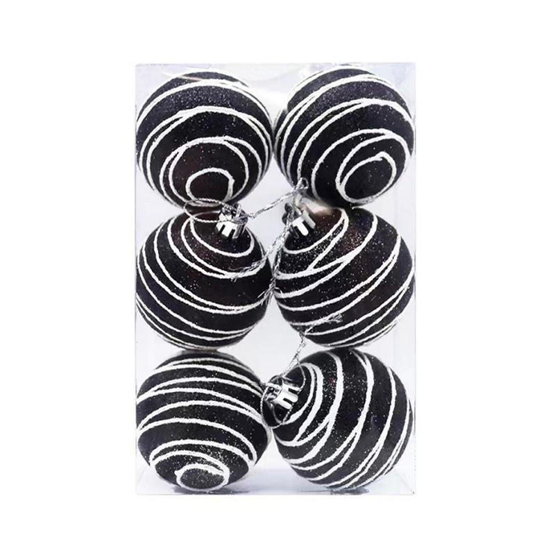 6 stk/eske Runde Svarte og Hvite Juletrepynt Hjemmedekor Fest Høytid Håndmalte Kuler