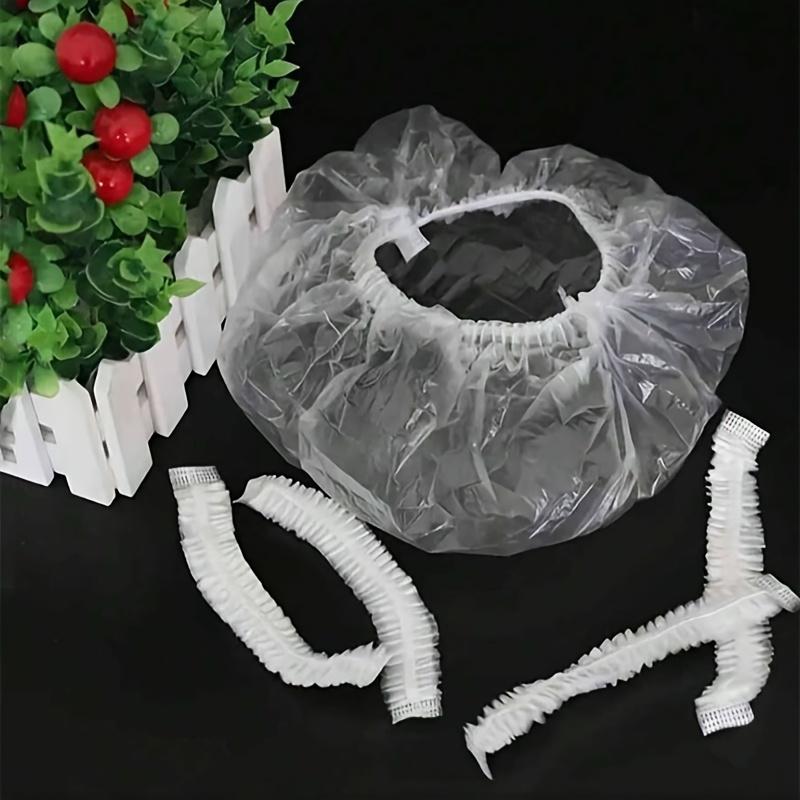 50Pcs/set Extra Large Disposable Shower Caps, Thickened PVC Material, Dedicated for Home Travel SPA Hair Salon Elastic Design Bath Accessories
