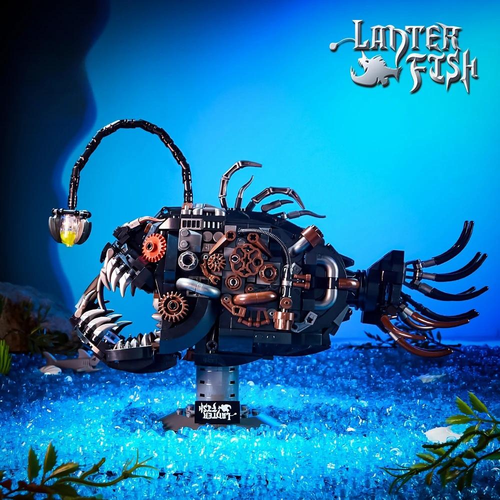 1038Pcs Moc Mechanical Lantern Fish Building Blocks Deep Sea Fish Moc Home Decoration Model Bricks Toys Kid Christmas Gift