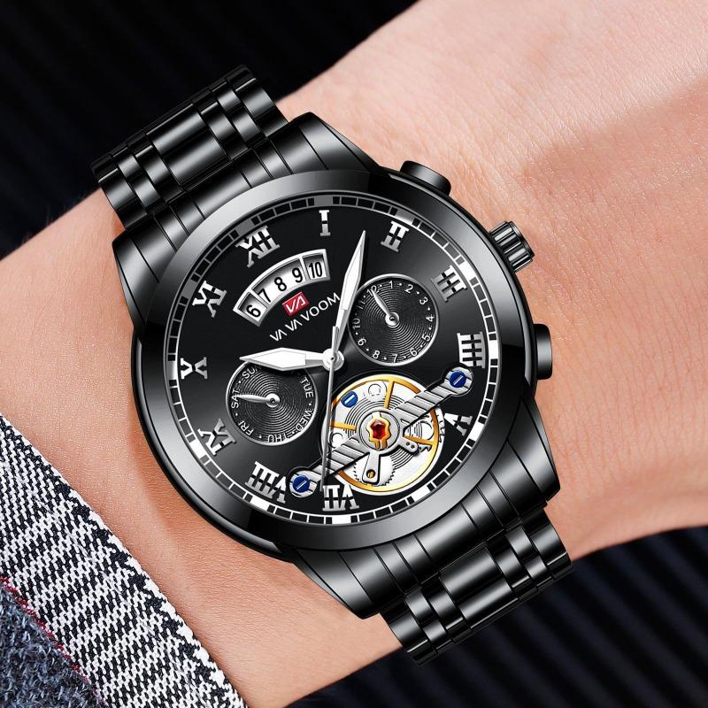 Stainless Steel Tourbillon Non-automatic Mechanical Multi-function Business Watch Luminous Waterproof Watch Male