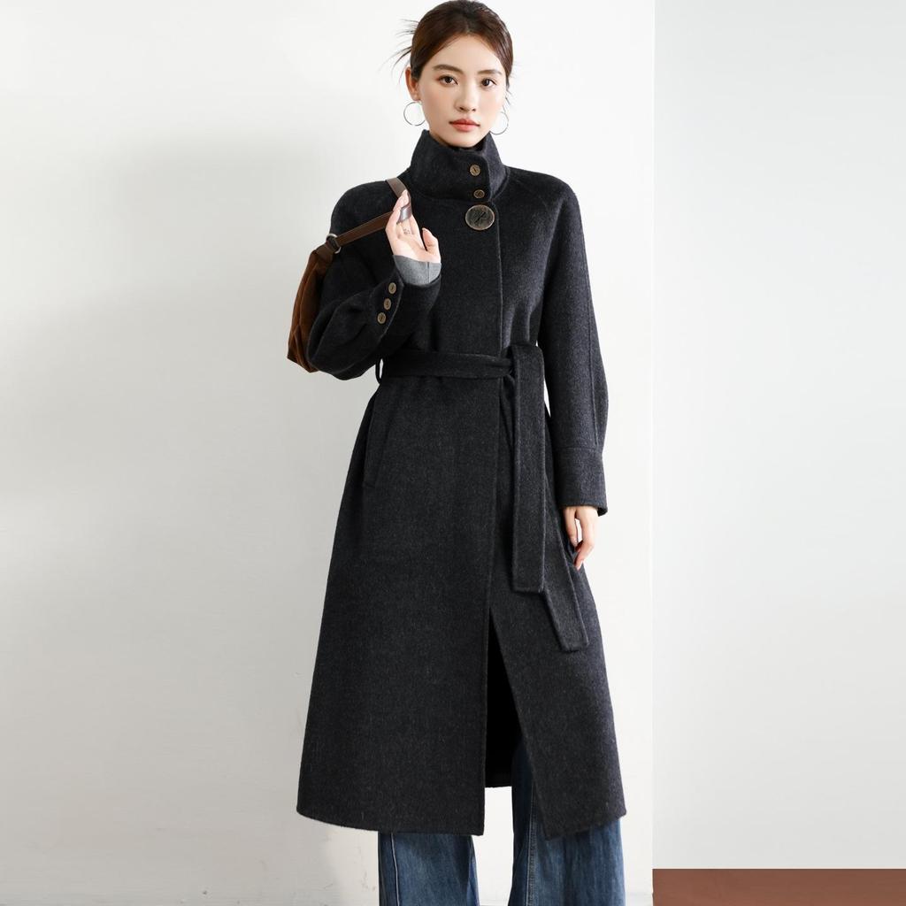 2025 Women's Double-Faced Cashmere Coat: Long, Belted, Elegant Autumn/Winter Wool Coat for Middle-Aged Women