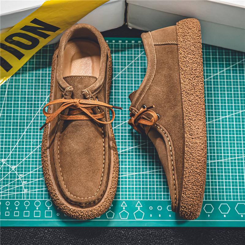 Man Shoes Fashion Outdoor Casual Shoes Retro Suede Leather Loafers Soft Sole Comfort Driving Shoes for Men Lace Up Walking Flats
