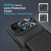 For iPhone 15 Magnetic Case Card Holder Phone Cover with Slide Lens Lid