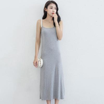 Sommerkleid ohne Ärmel, locker, einfarbig, dehnbar, rückenfrei, Rundhalsausschnitt, A-Linie, Innenbekleidung, Oberbekleidung, Midikleid, Unterkleid für den Alltag