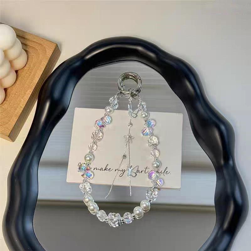 Hand-beaded Phone Hand Rope Butterfly Crystal Bag Pendant New Car Keychain  Ornament